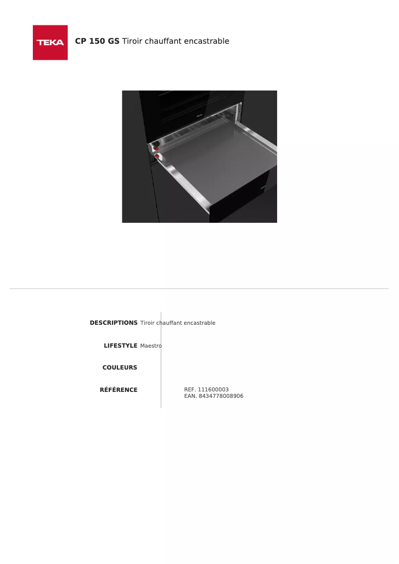 Page n°1 - Manuel utilisateur Teka CP 151 GS