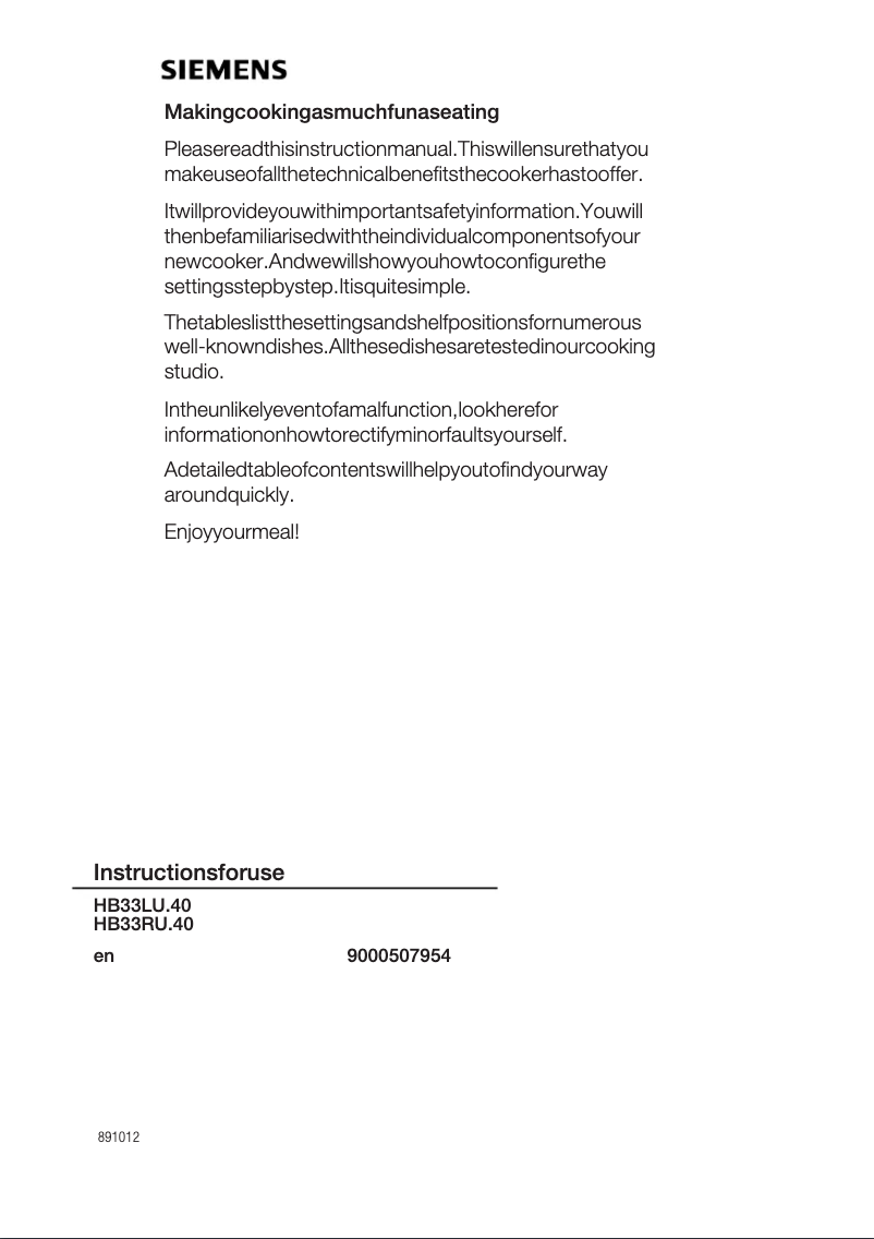 Page n°1 - Mode d'emploi Siemens HB33LU540