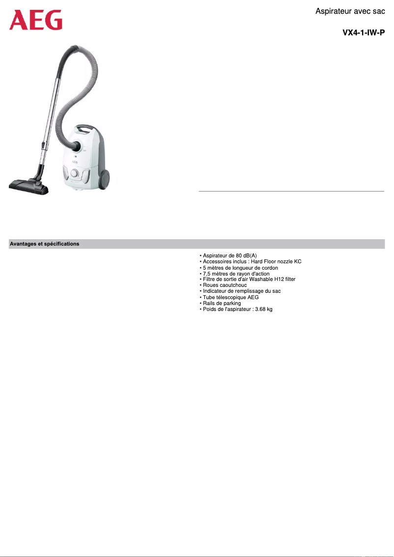 Image de la première page du manuel de l'appareil VX4-1-IW-P