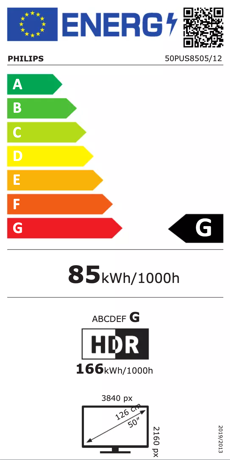 Page 1 de la notice Label énergétique Philips 50PUS8505