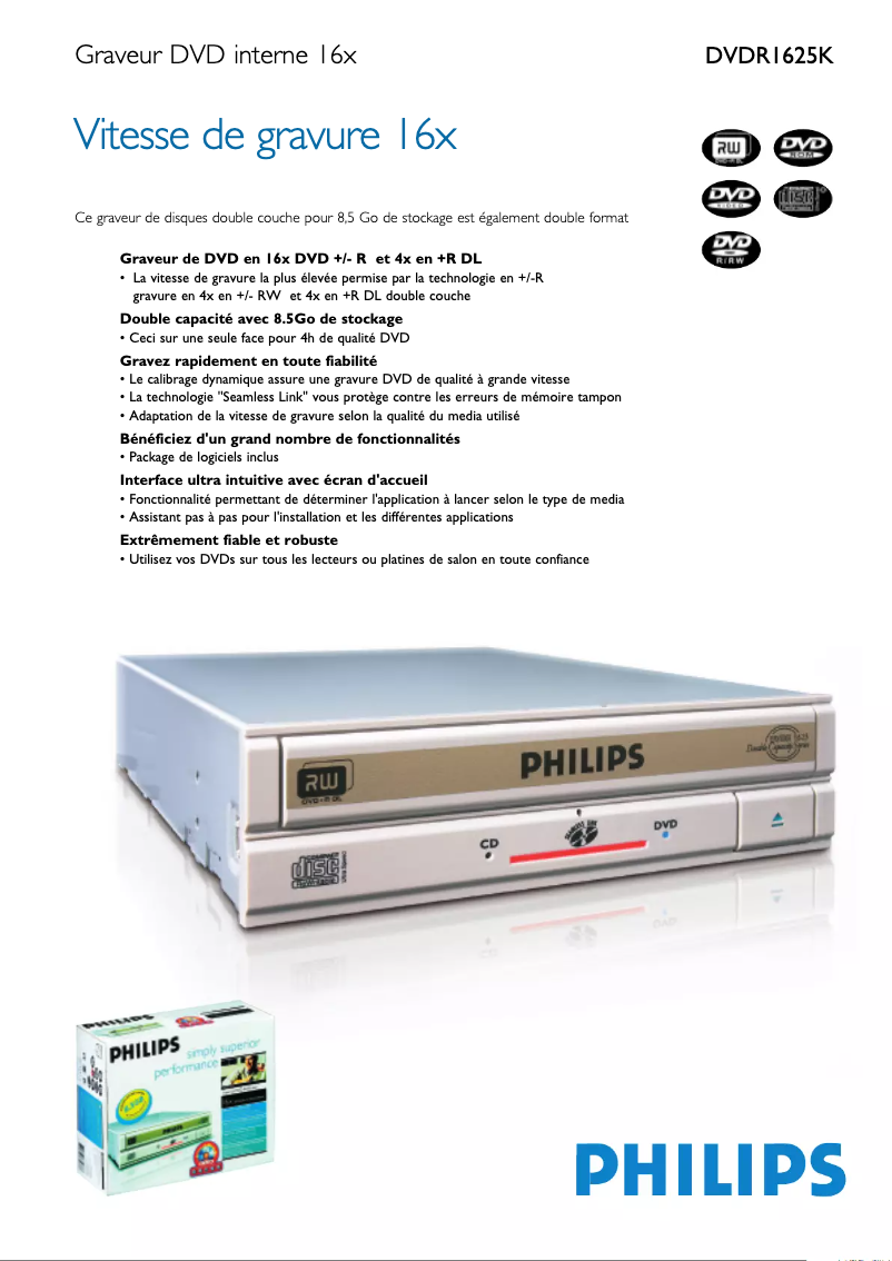 Page n°1 - Fiche technique Philips DVDR1625K