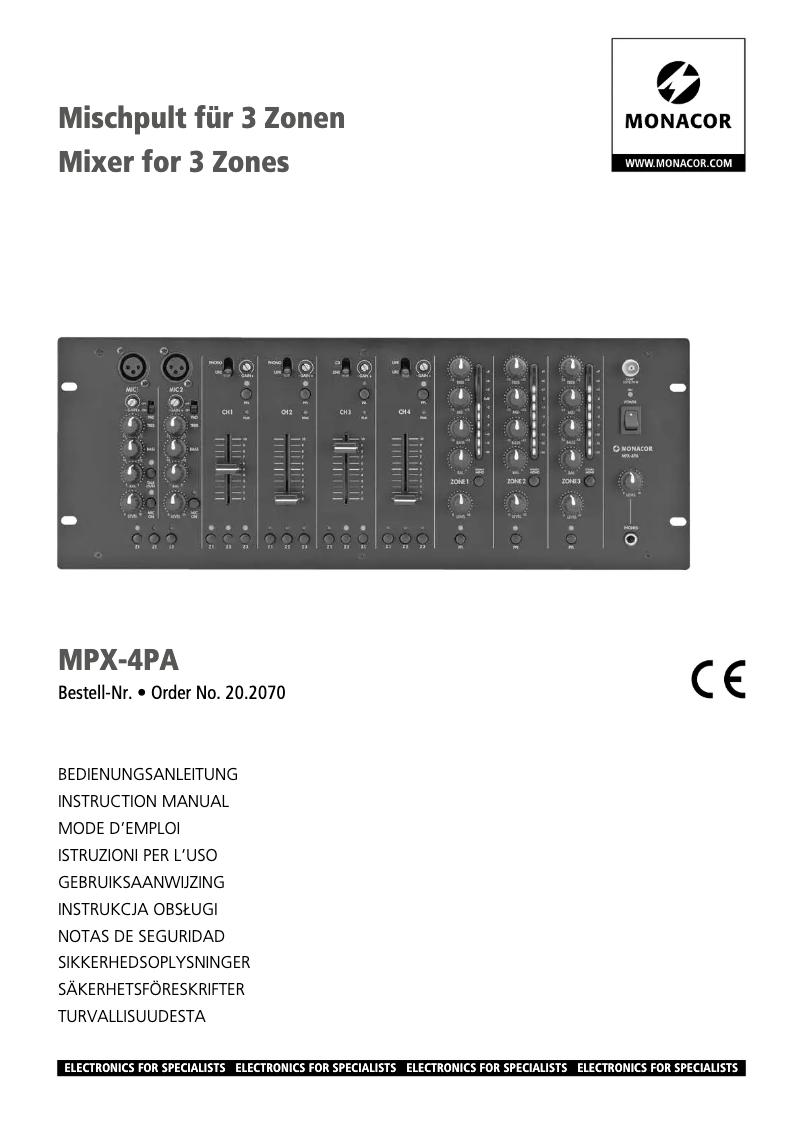 Page 1 de la notice Manuel utilisateur Monacor MPX-4PA