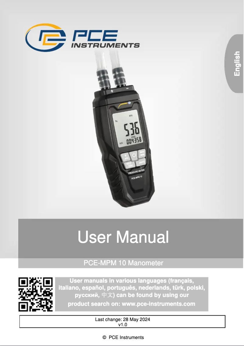 Page n°1 - Manuel utilisateur PCE Instruments PCE-MPM 10