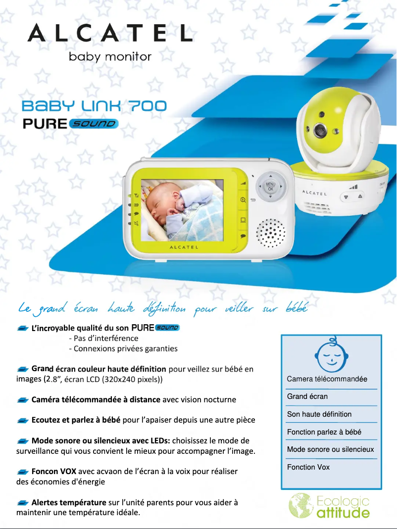 Page 1 de la notice Fiche technique Alcatel Baby Link 700