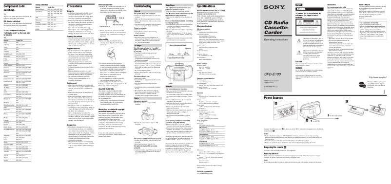 Page 1 de la notice Manuel utilisateur Sony CFD-E100