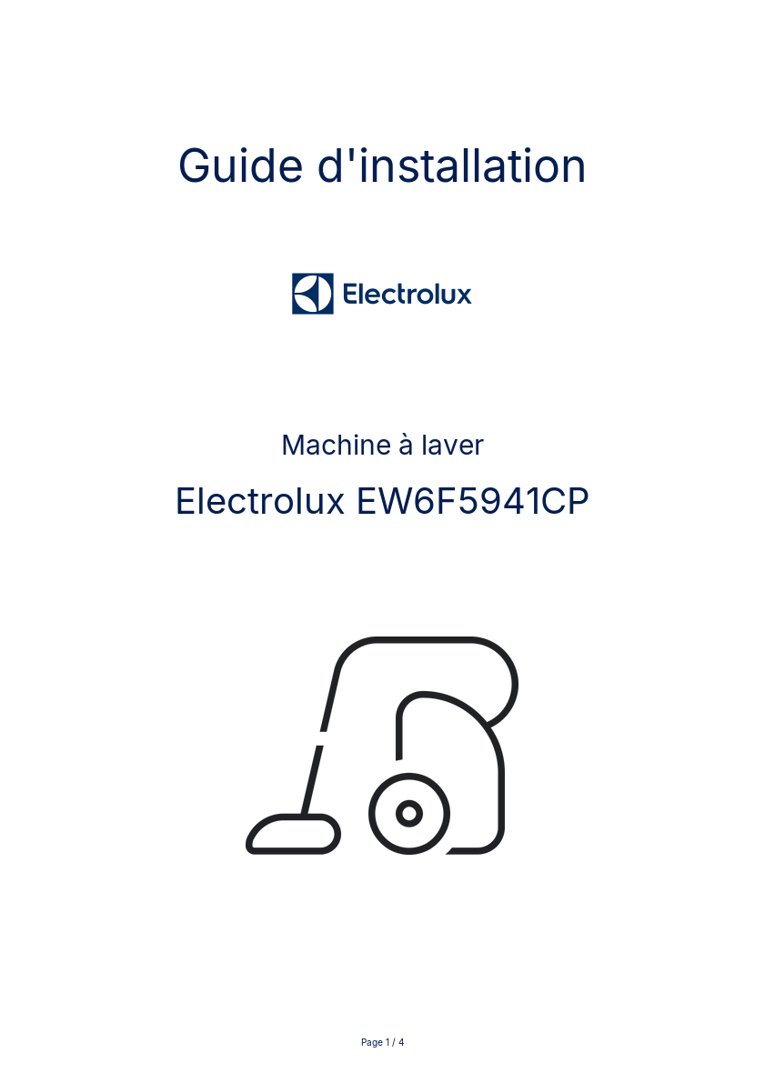 Page n°1 - Guide d'installation Electrolux EW6F5941CP