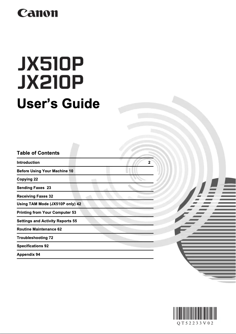 Page 1 de la notice Manuel utilisateur Canon JX510P