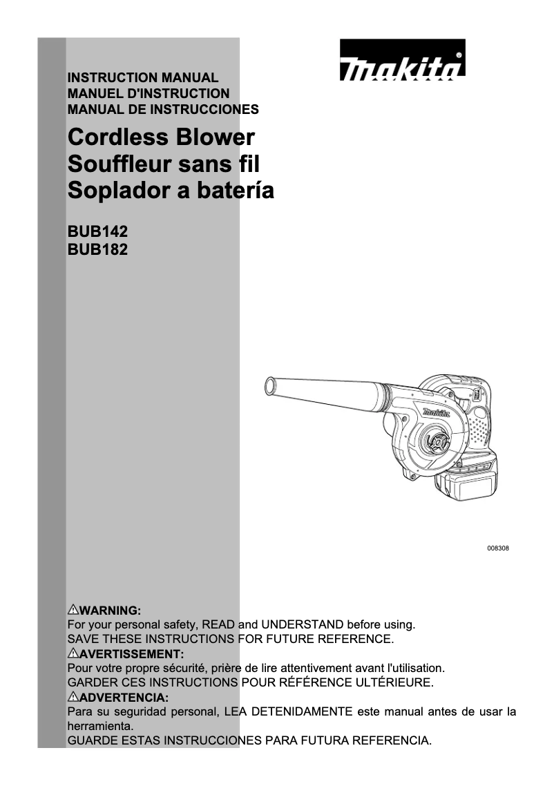 Page 1 de la notice Manuel utilisateur Makita BUB142Z