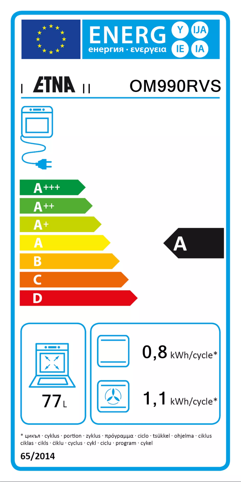 Page 1 de la notice Label énergétique Etna OM990RVS