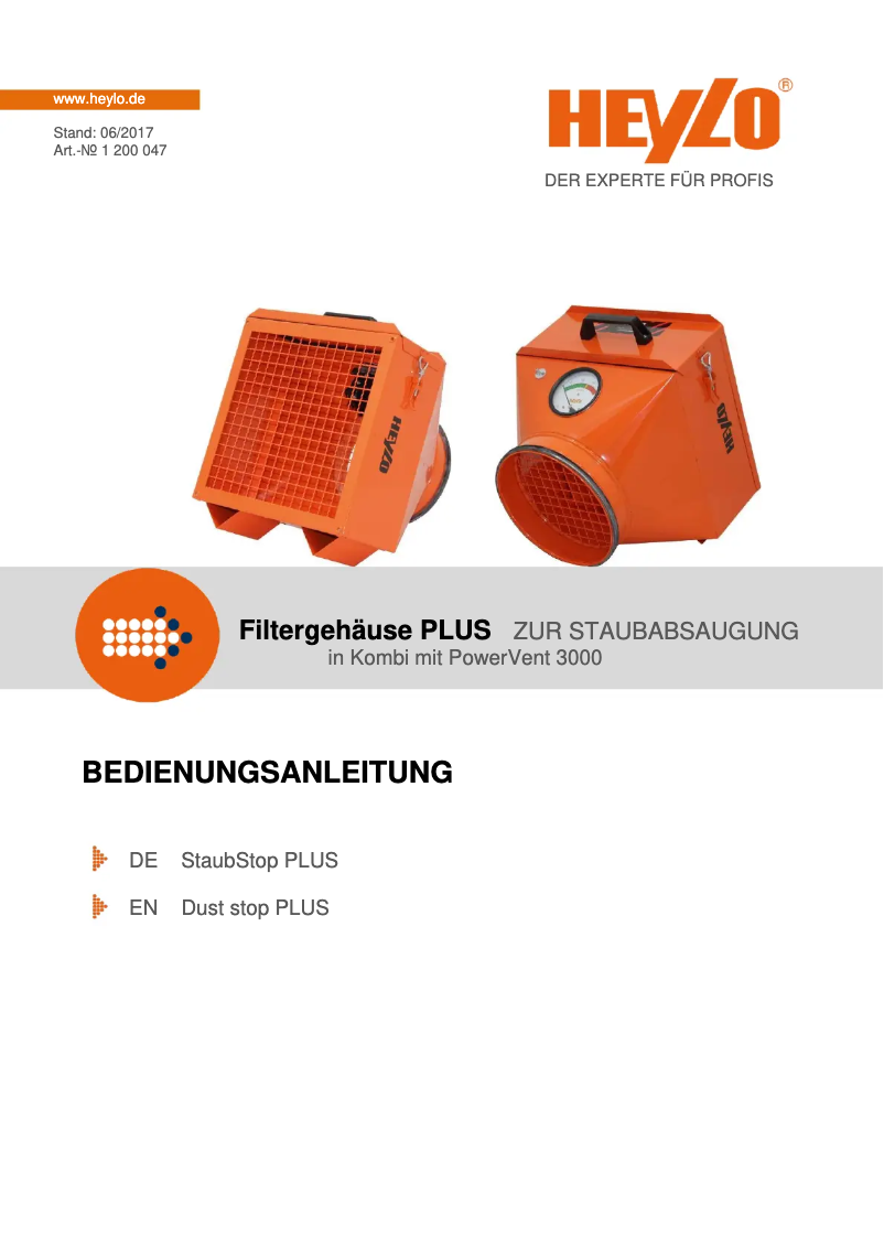 Page n°1 - Manuel utilisateur Heylo StaubStop 3000 PLUS