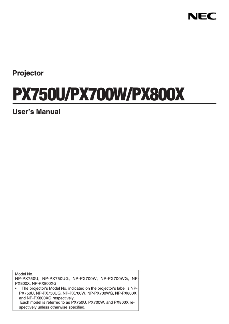 Página 1 del manual Manual de usuario NEC NP-PX800X