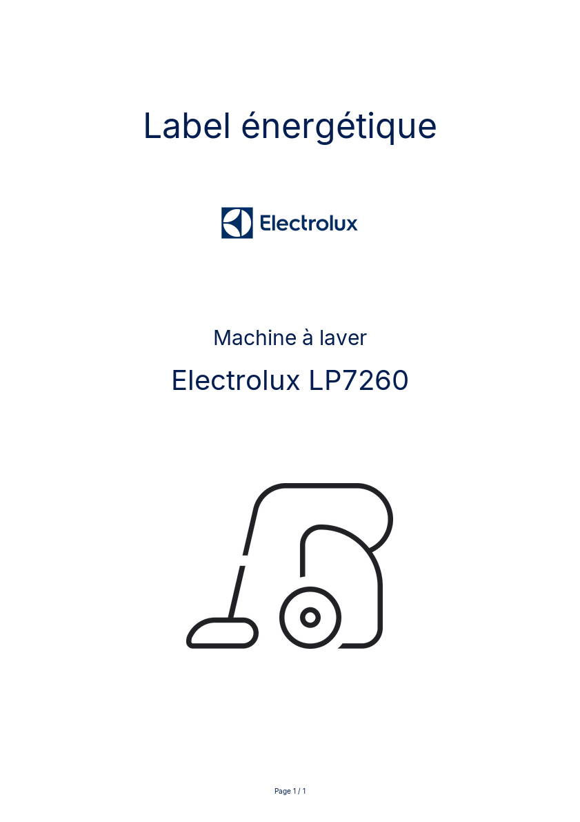 Page n°1 - Label énergétique Electrolux LP7260