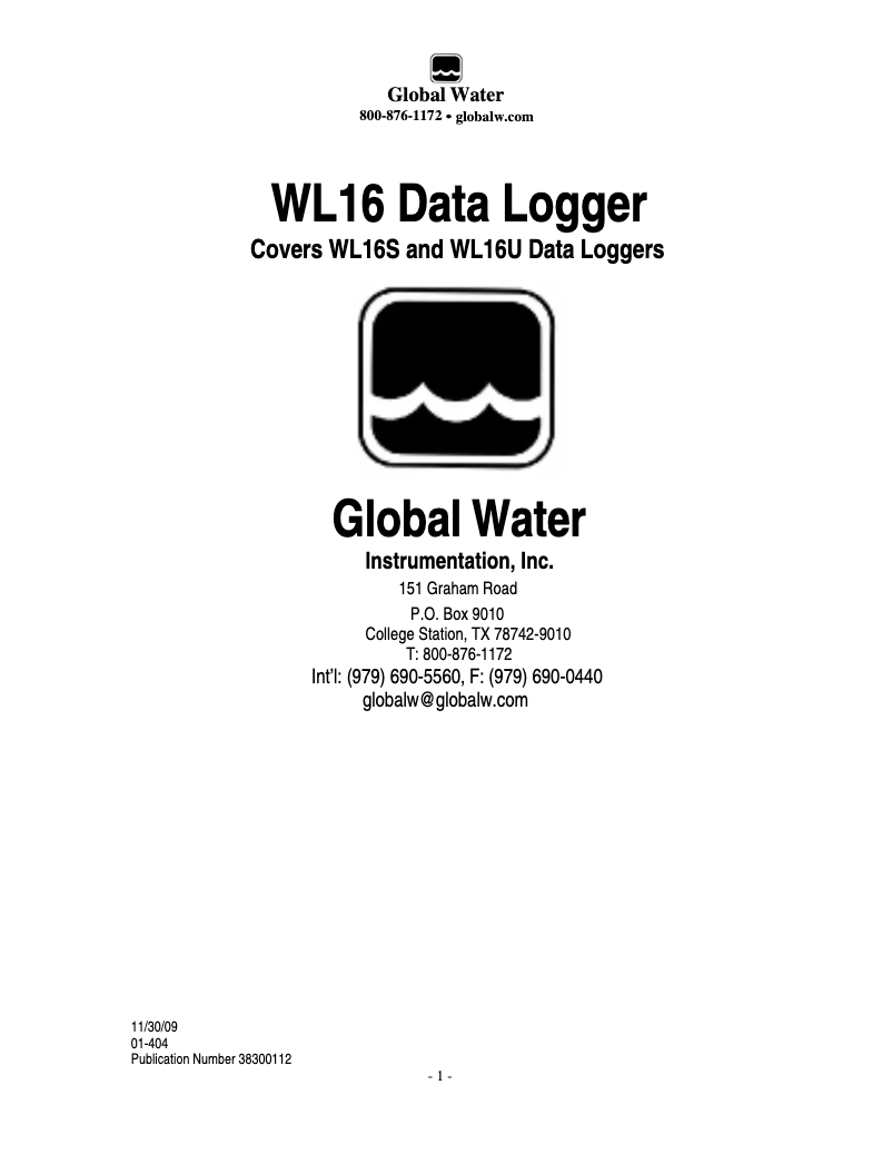 Page n°1 - Manuel utilisateur Global Water WL16