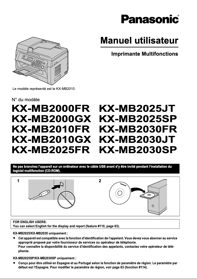 Page 1 de la notice Manuel utilisateur Panasonic KX-MB2030SP