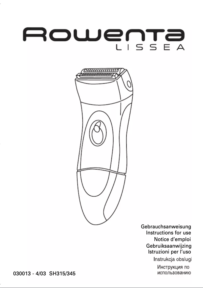 Página 1 del manual Manual de usuario Rowenta Lissea SH345