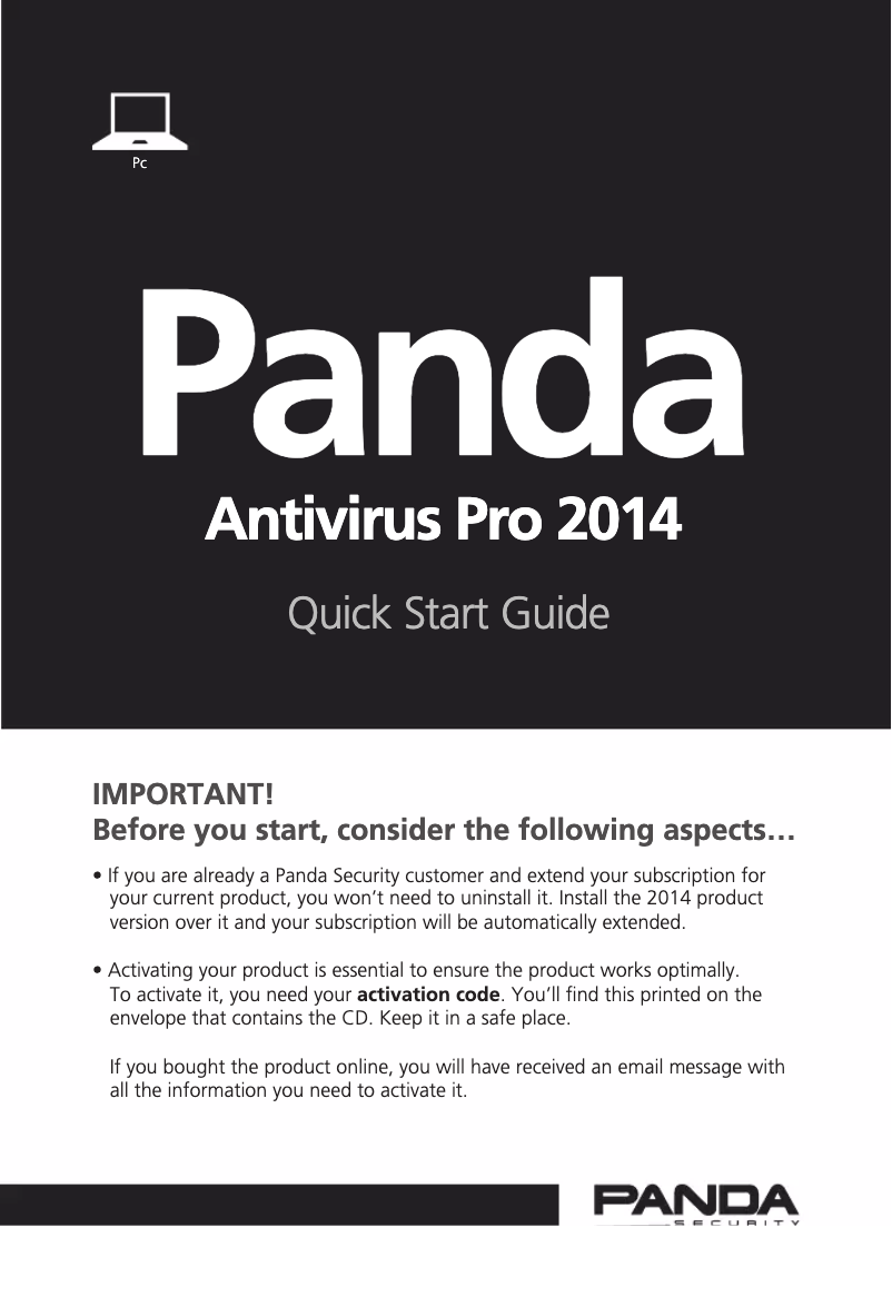 Page 1 de la notice Manuel utilisateur Panda Antivirus Pro 2014