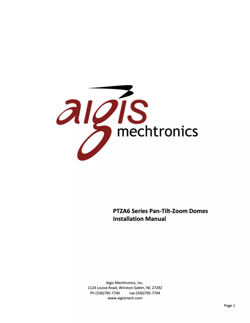 Page 1 de la notice Manuel utilisateur Aigis PTZA6-2W23H