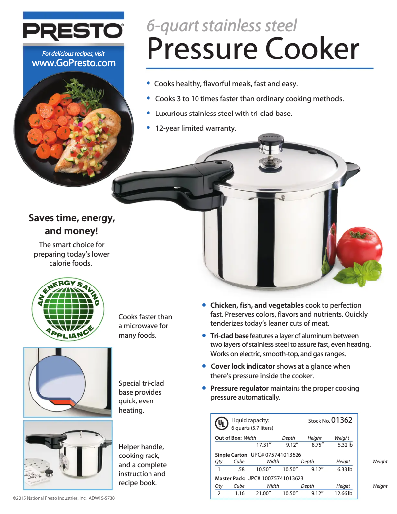 Page 1 de la notice Fiche technique Presto 01362