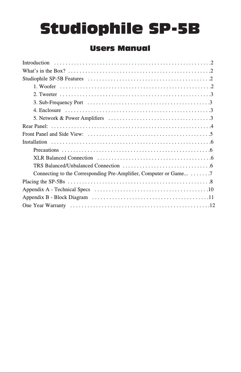 Page 1 de la notice Manuel utilisateur M-Audio Studiophile SP-5B