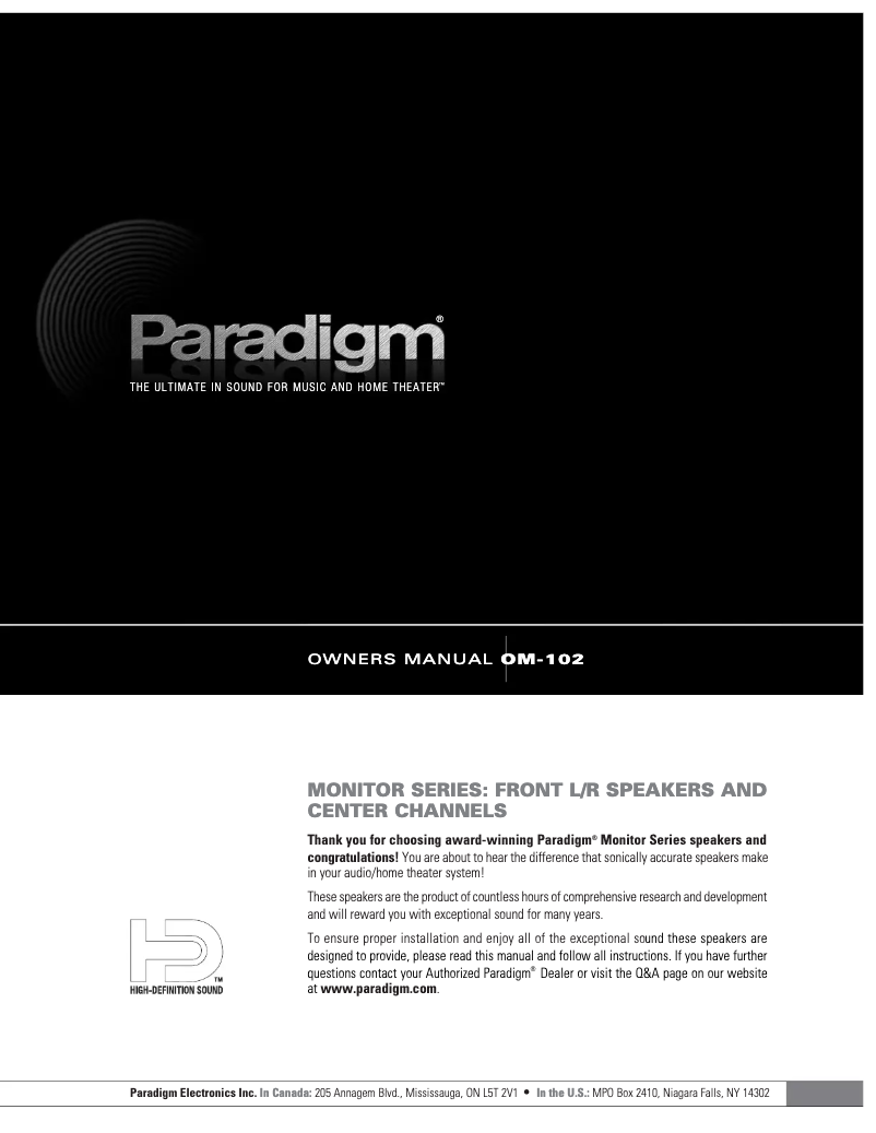 Page 1 de la notice Manuel utilisateur Paradigm Monitor 7 v6