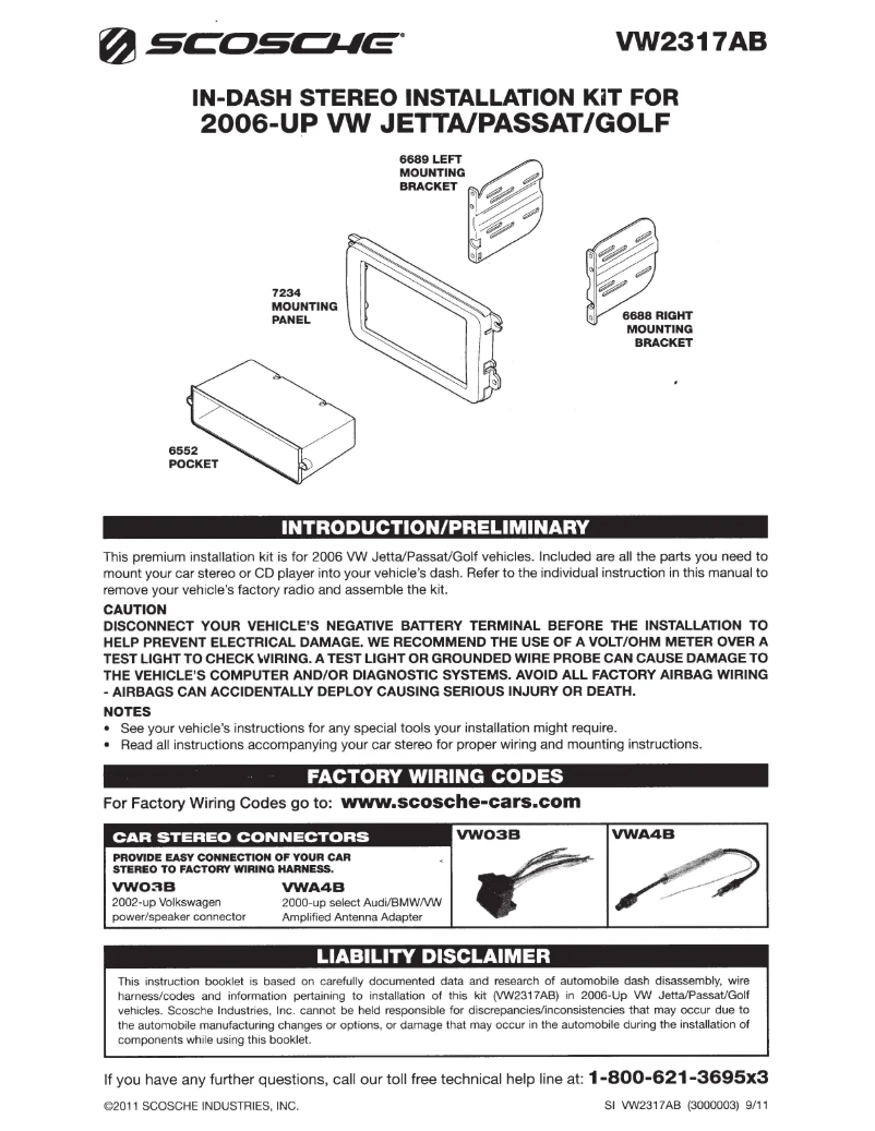 Page 1 de la notice Manuel utilisateur Scosche VW2317AB