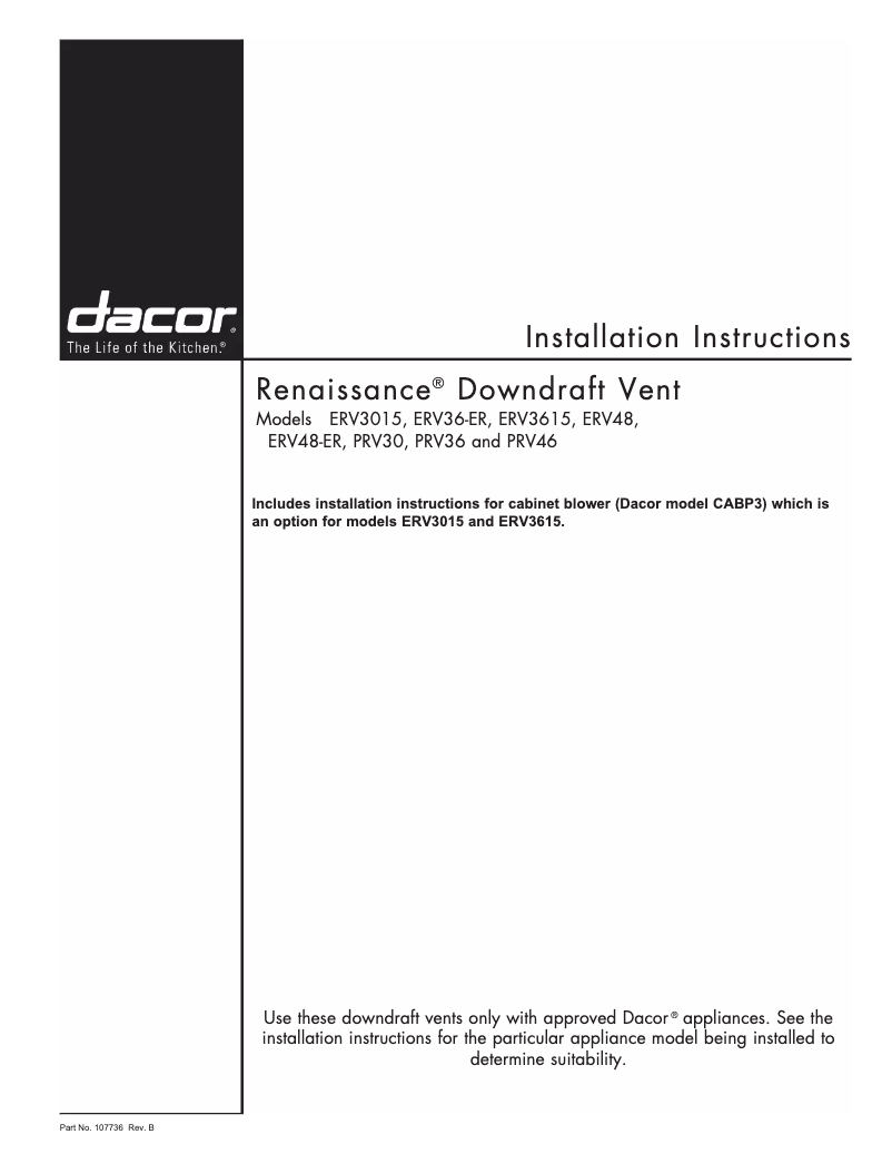 Page n°1 - Guide d'installation Dacor MRV3015S