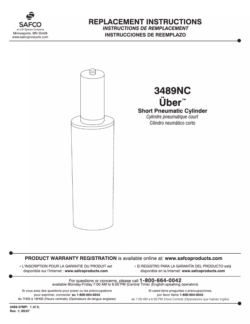 Page n°1 - Manuel utilisateur Safco 3489NC