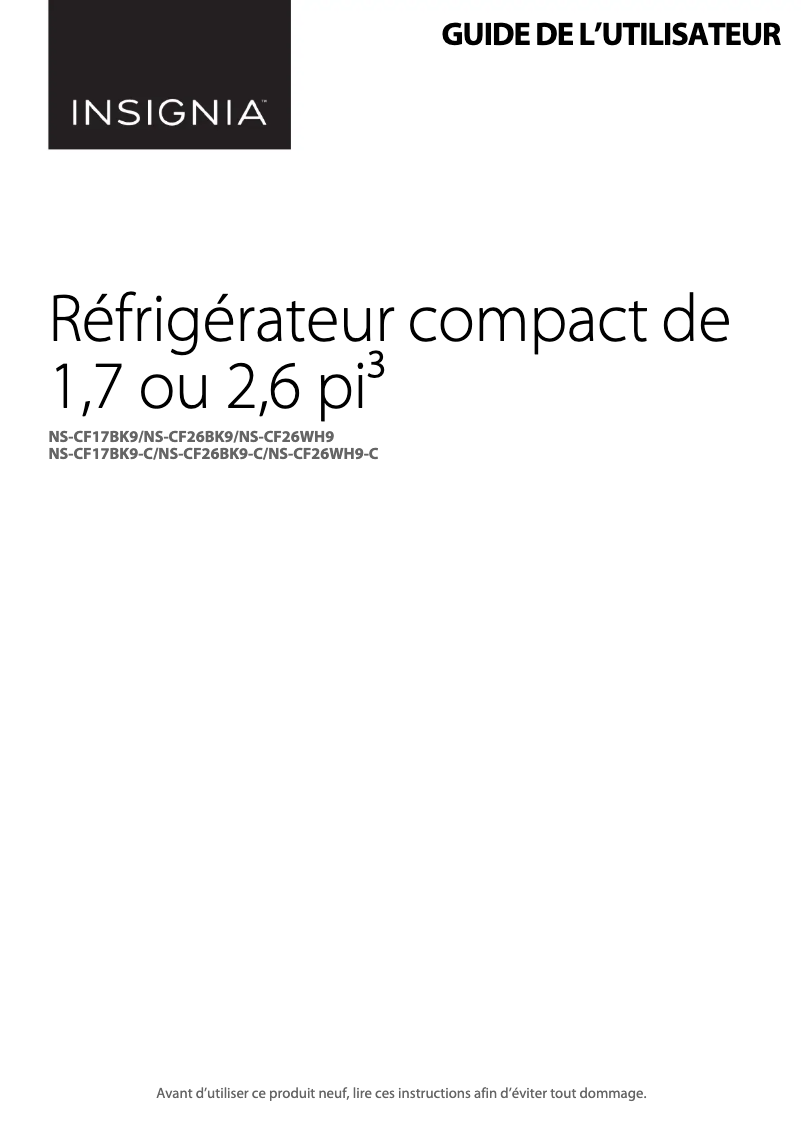Page 1 de la notice Manuel utilisateur Insignia NS-CF17BK9