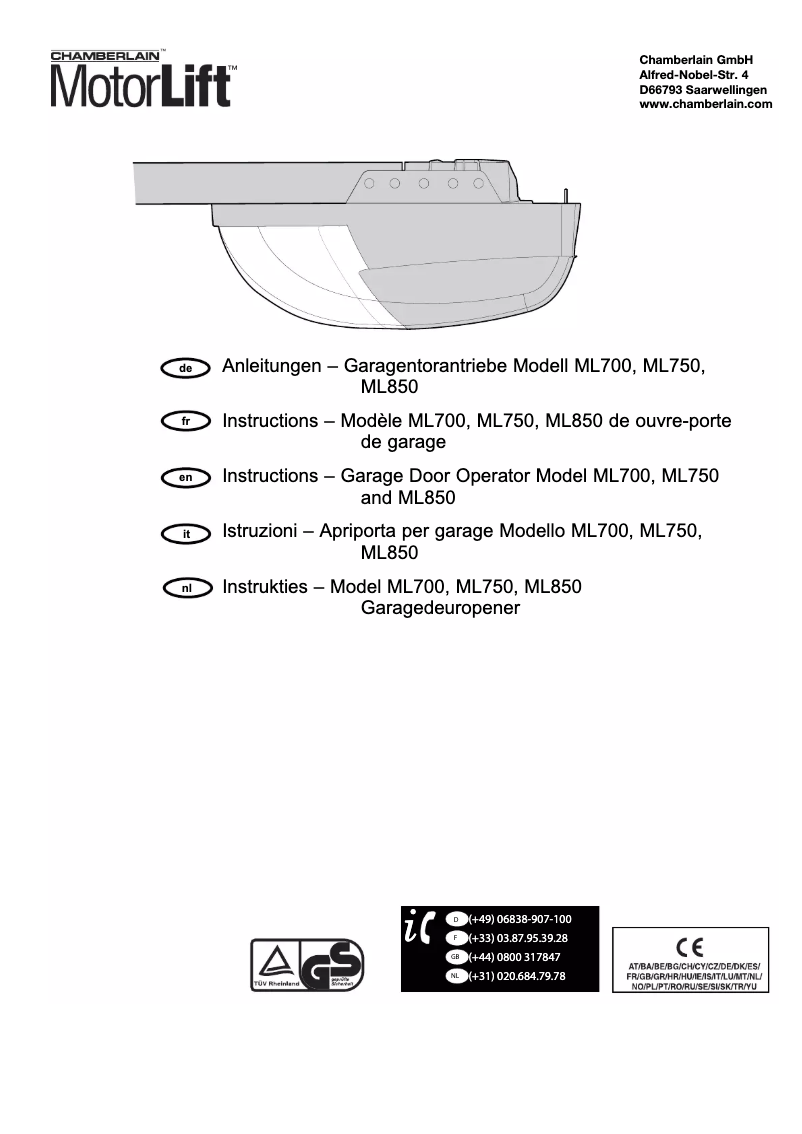 Page 1 de la notice Manuel utilisateur Chamberlain ML750
