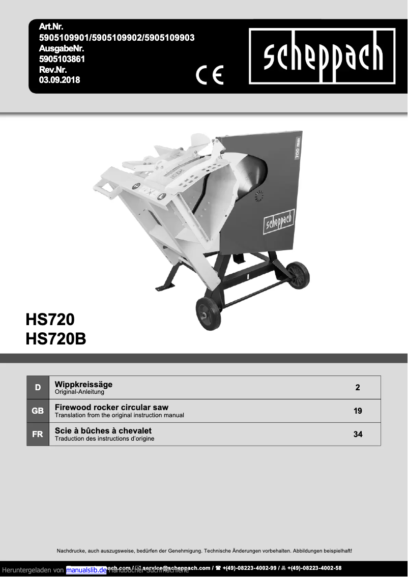 Page n°1 - Manuel utilisateur Scheppach HS720