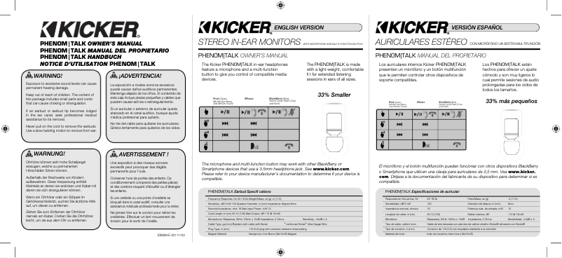 Page 1 de la notice Manuel utilisateur Kicker Phenom EB92S