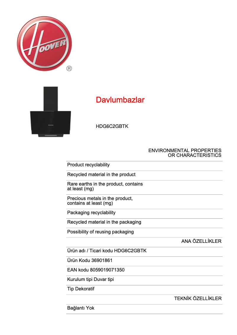 Image de la première page du manuel de l'appareil HDG6C2GBTK