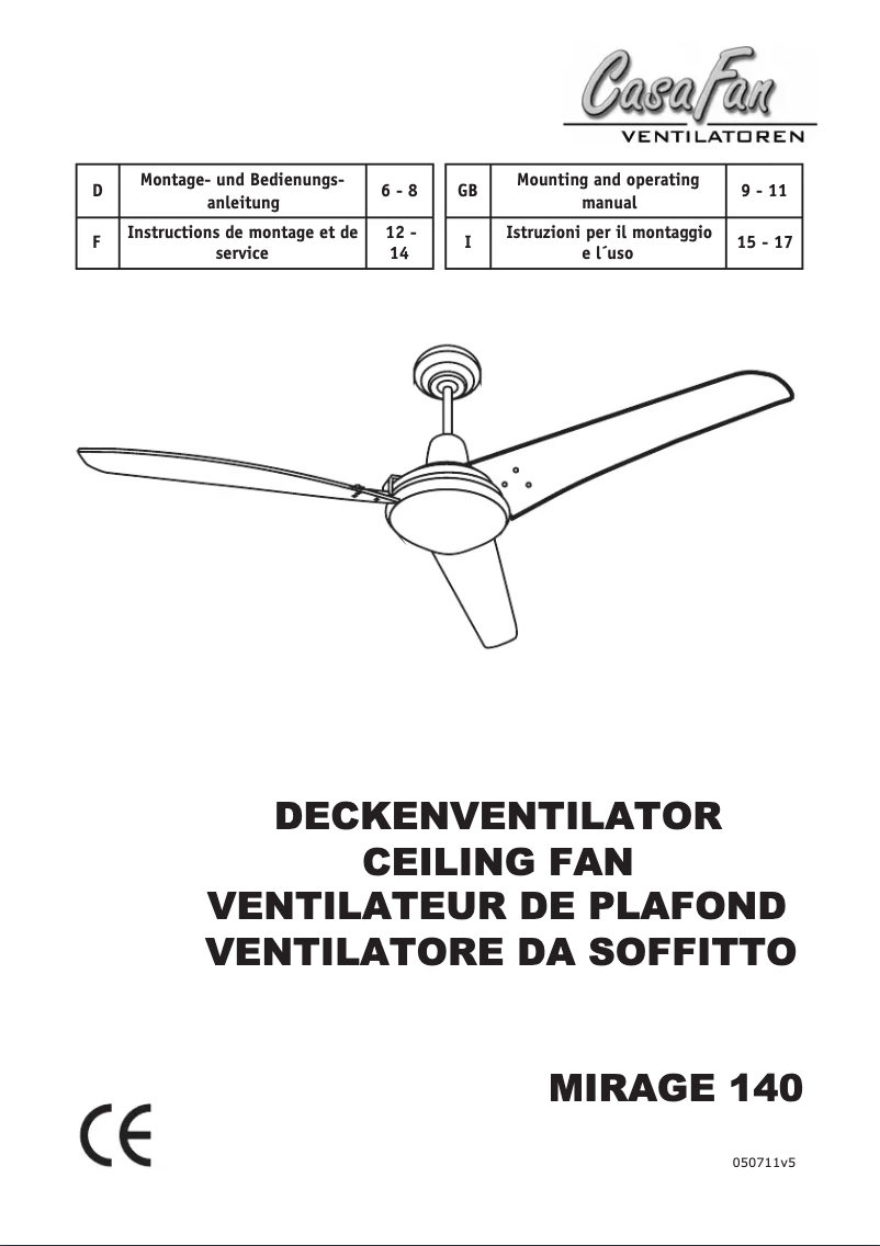 Page 1 de la notice Manuel utilisateur CasaFan Mirage
