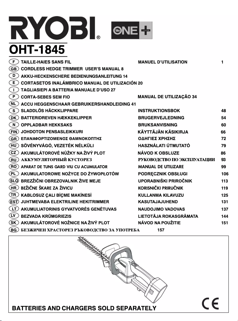 Page n°1 - Manuel utilisateur RYOBI One+ OHT1845