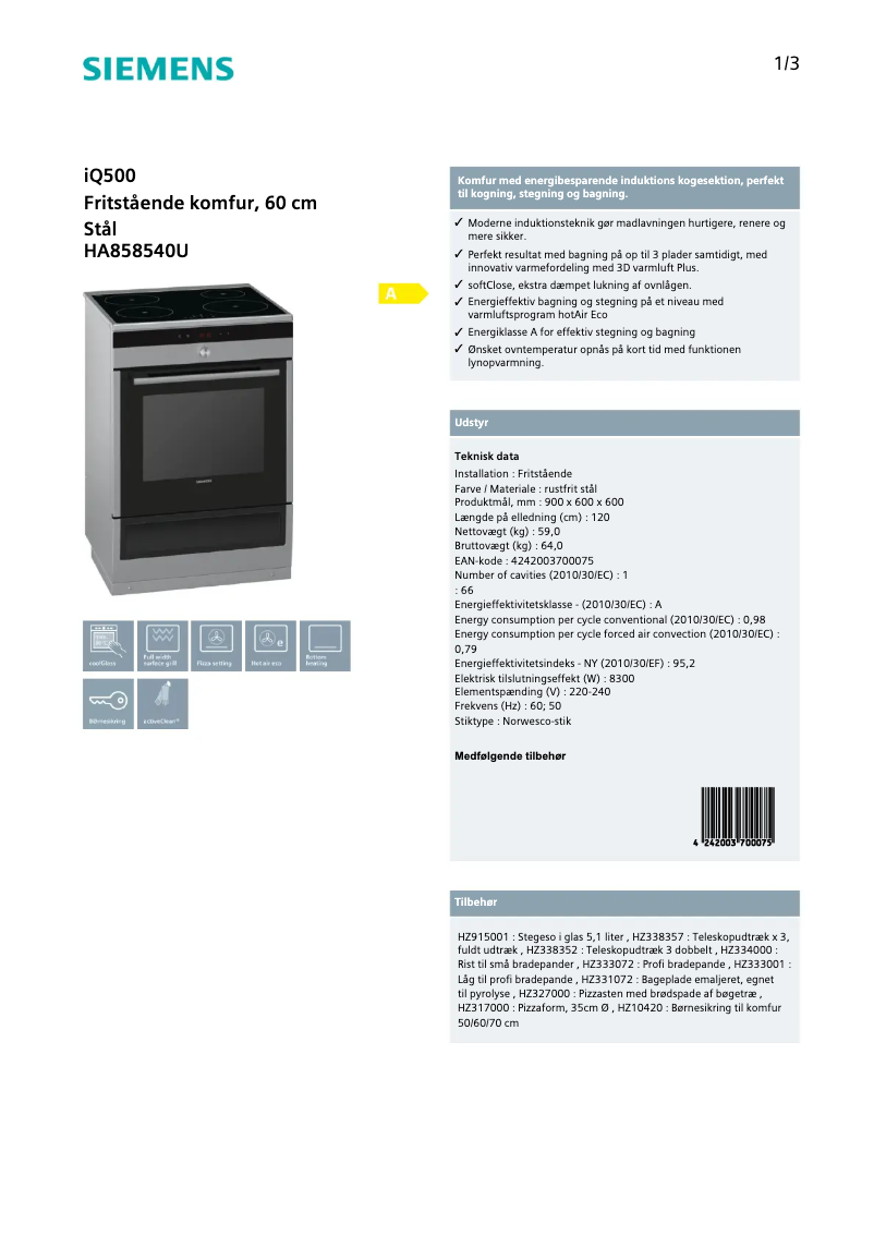 Page 1 de la notice Manuel utilisateur Siemens HA858540U
