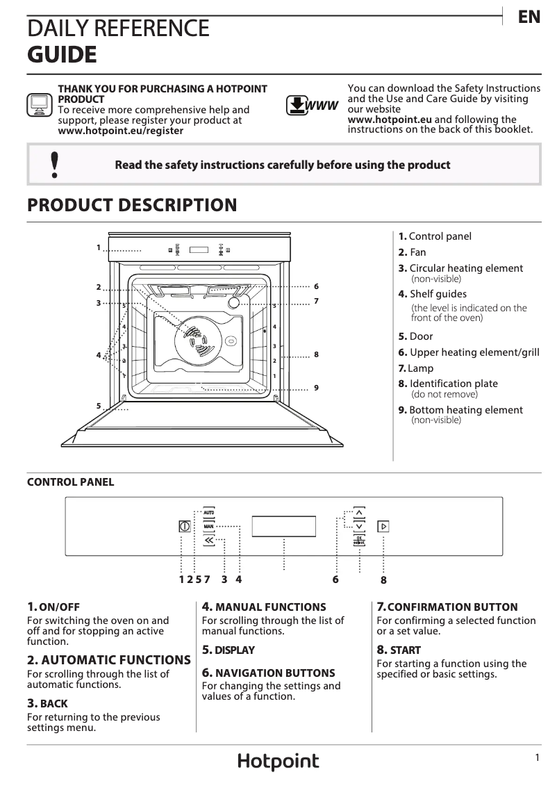Page n°1 - Manuel utilisateur Hotpoint SI7 871 SC IX