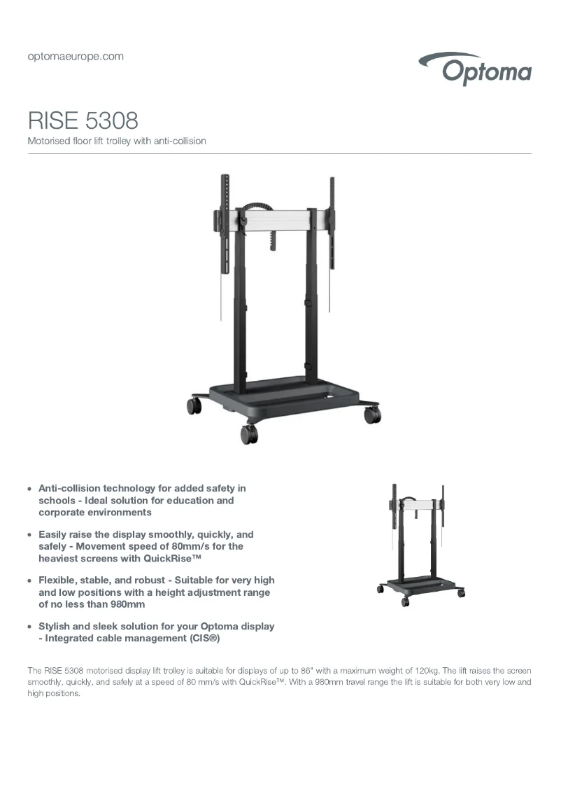 Page 1 de la notice Fiche technique Optoma RISE 5308