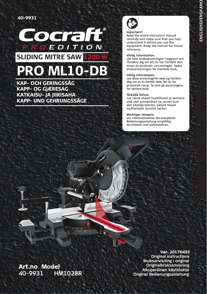 Page 1 de la notice Manuel utilisateur Cocraft PRO ML10-DB