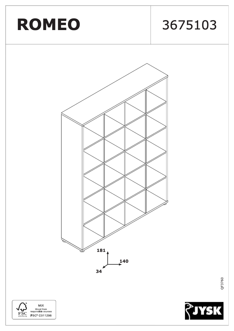 Page n°1 - Manuel utilisateur JYSK Romeo (140x182x34)