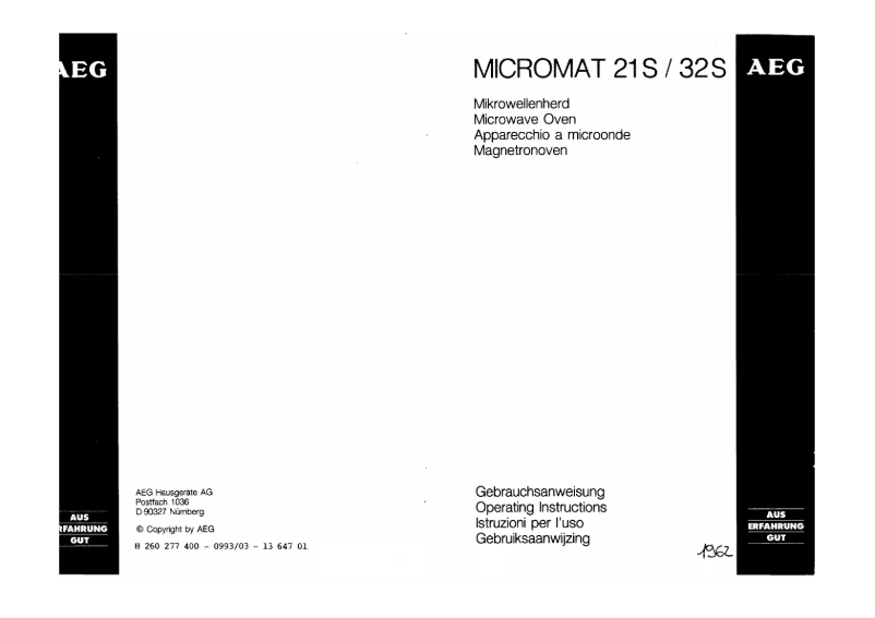 Page 1 de la notice Manuel utilisateur AEG Micromat 32 SW