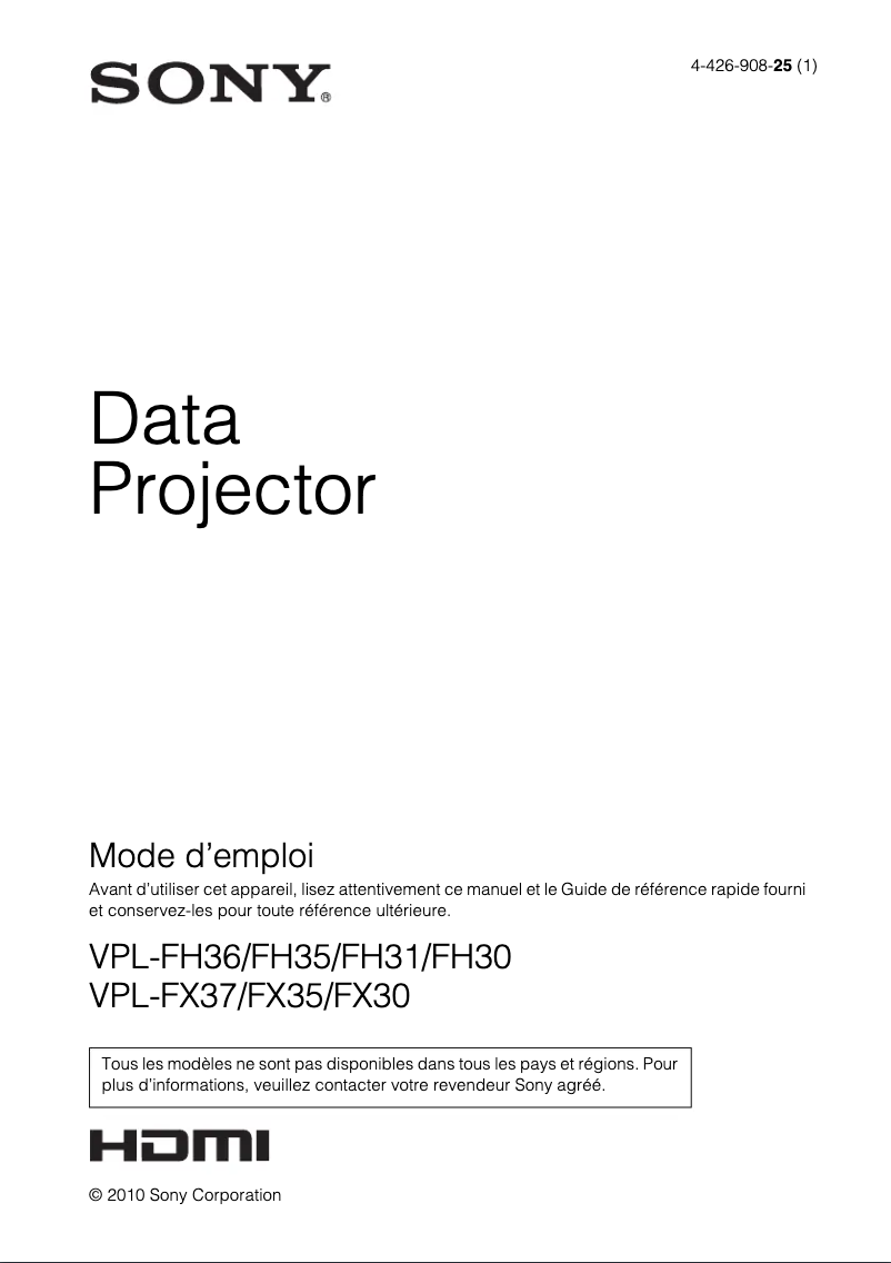 Page 1 de la notice Manuel utilisateur Sony VPL-FH30