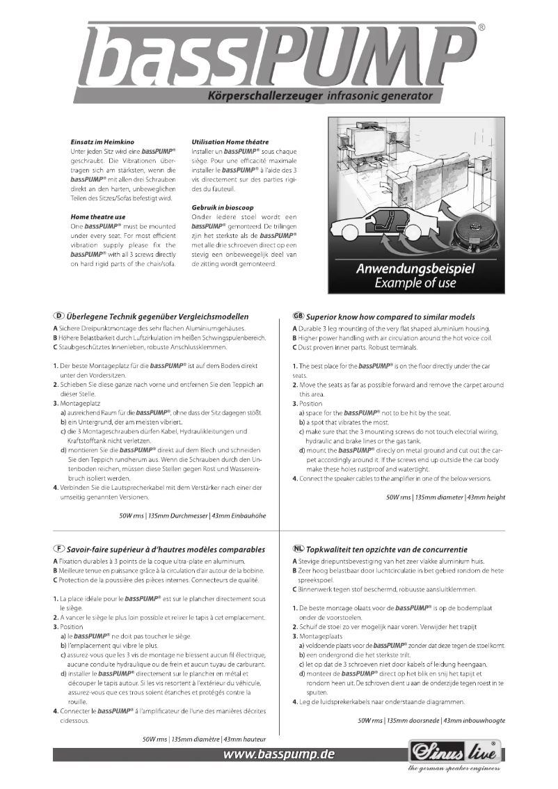 Image de la première page du manuel de l'appareil bassPUMP