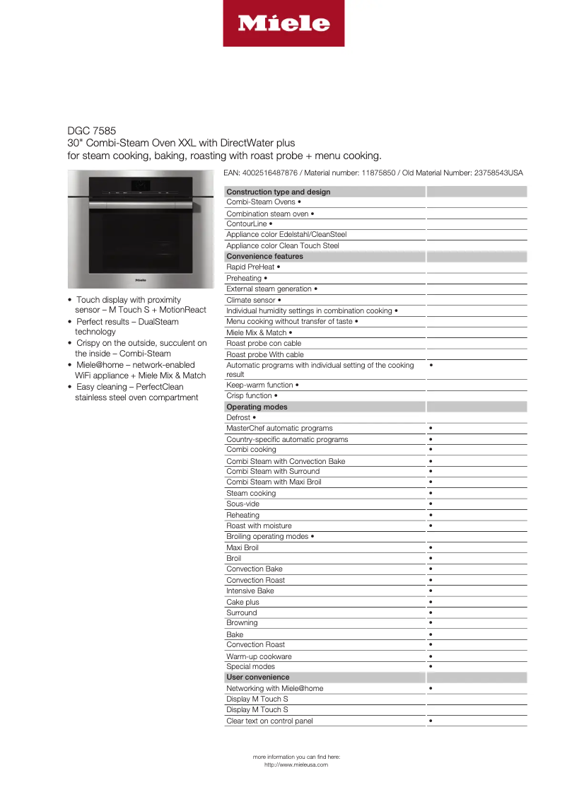 Page n°1 - Fiche technique Miele DGC 7585