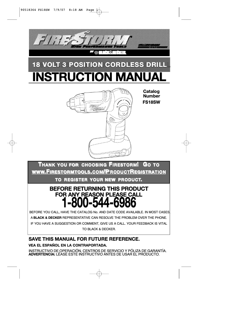 Page n°1 - Manuel utilisateur Black & Decker FS18SW