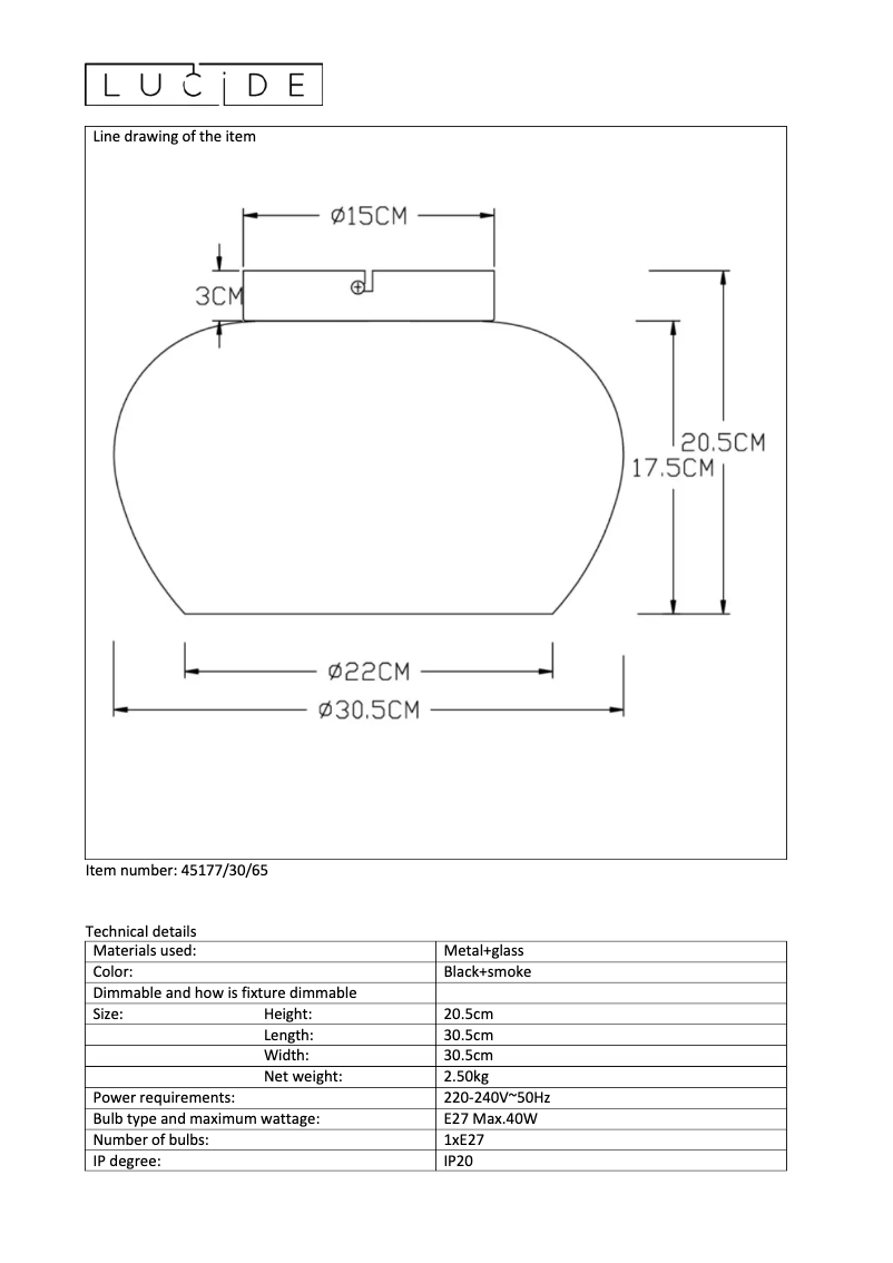 Page 1 de la notice Manuel utilisateur Lucide Jude 45177/30/65