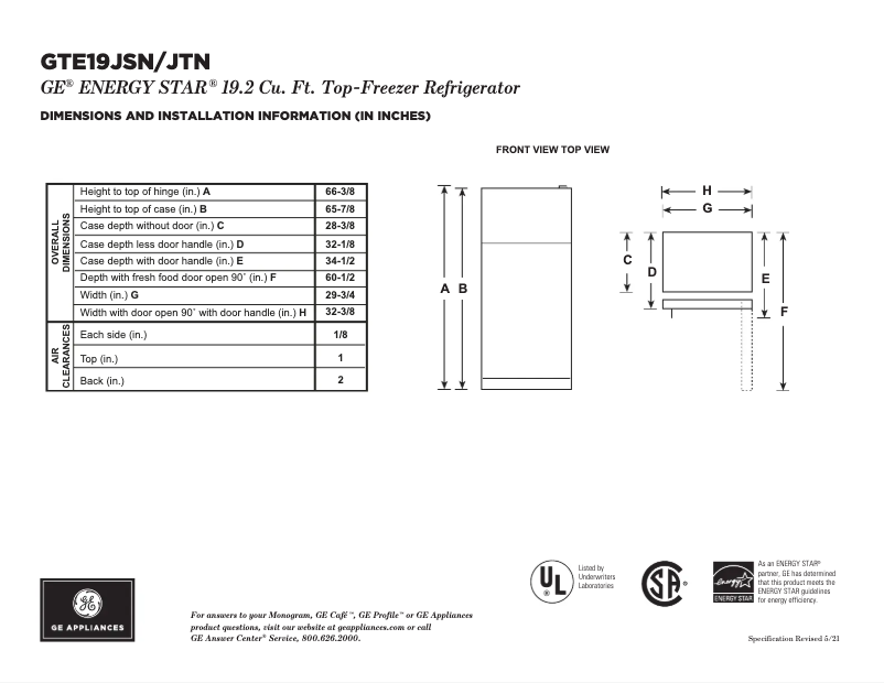 Image de la première page du manuel de l'appareil GTE19JTNRWW