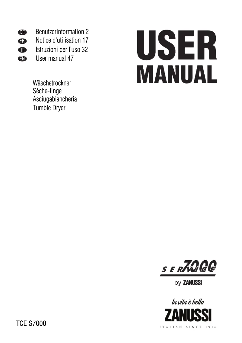 Page n°1 - Manuel utilisateur Zanussi TCES 7000