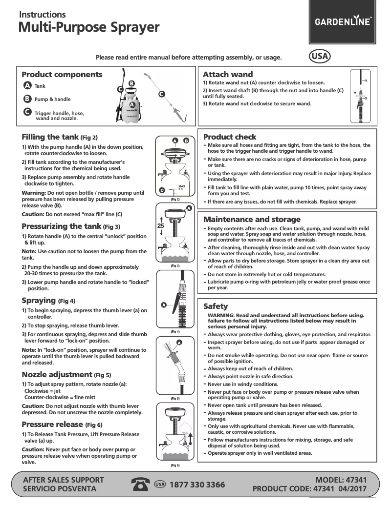 Página 1 del manual Manual de usuario Gardenline Multi-Purpose Sprayer 47341