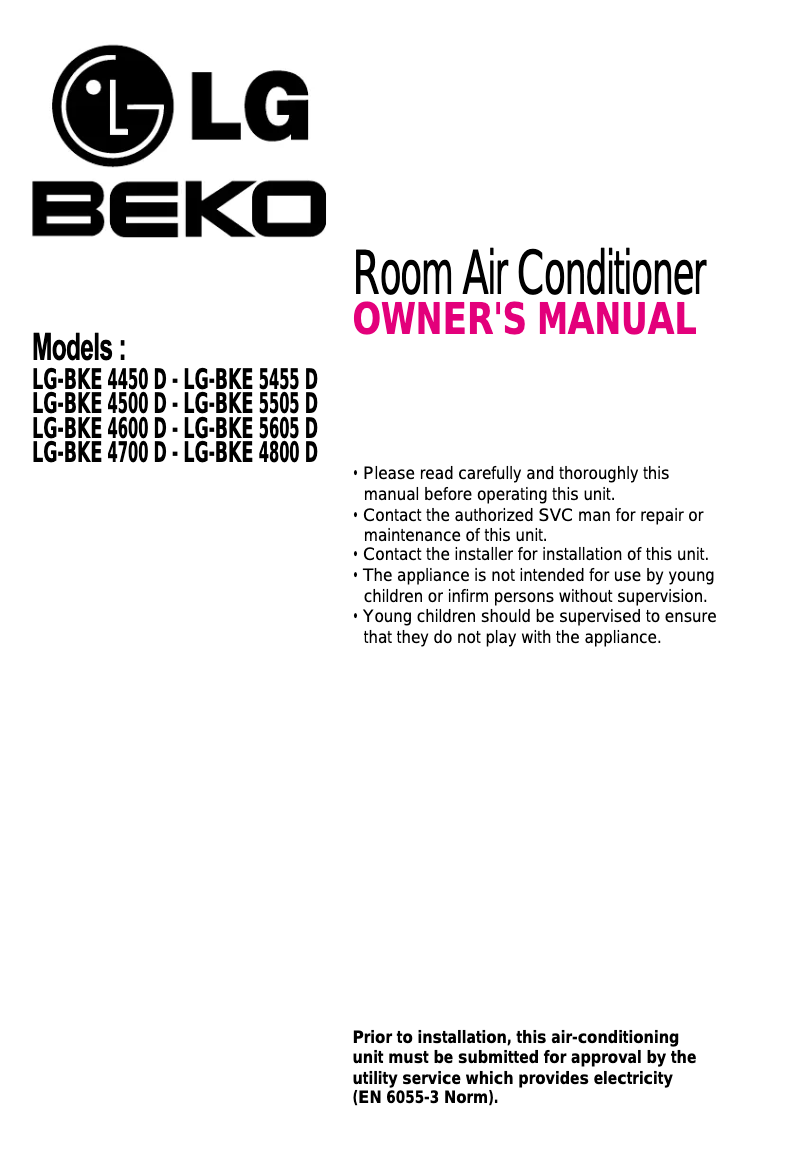 Page n°1 - Manuel utilisateur LG-Beko LG-BKE 4600 D