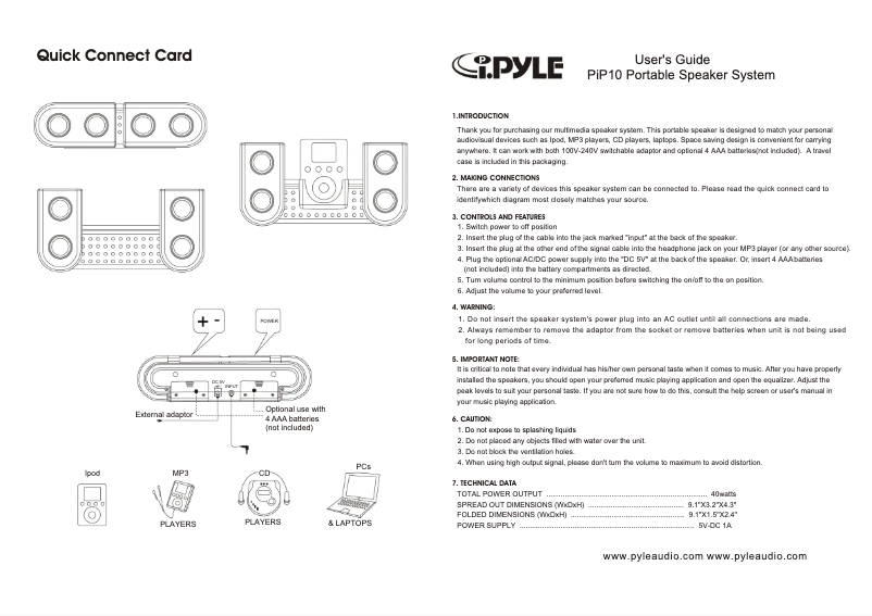 Page 1 de la notice Manuel utilisateur Pyle PIP10